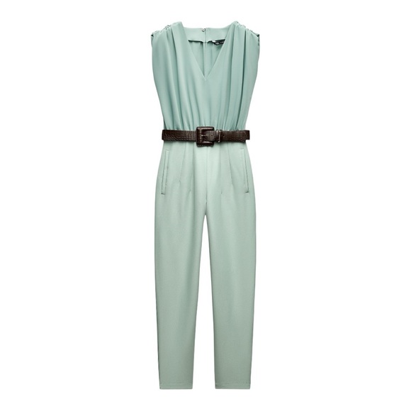 Zara Pants - ZARA Sea Green Belted Jumpsuit – Size XS – New